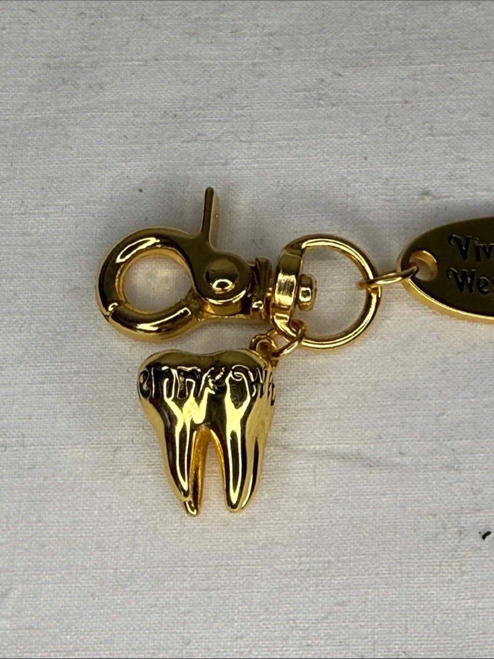 Vivienne Westwood Orb Tooth Charm Gold Tone Rope Chain Bracelet 7.1